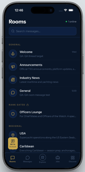 TSG Rooms — 13 dedicated chat rooms for superyacht crew